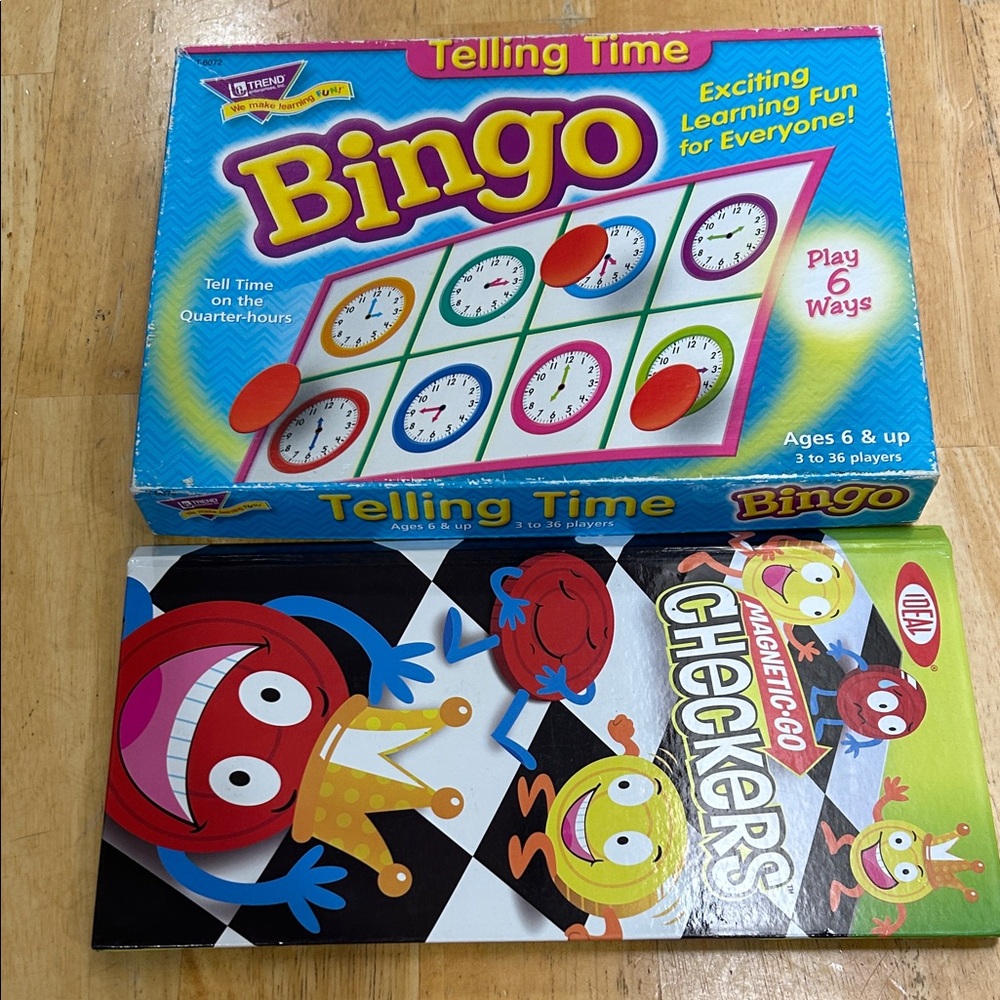 Telling Time Bingo Game - Blue and Yellow & Magnetic Checkers